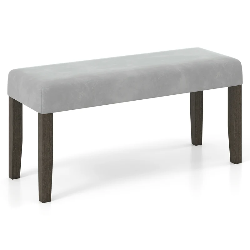 End Of Bed Bench, Padded Seat, Solid Wood Legs, Gray