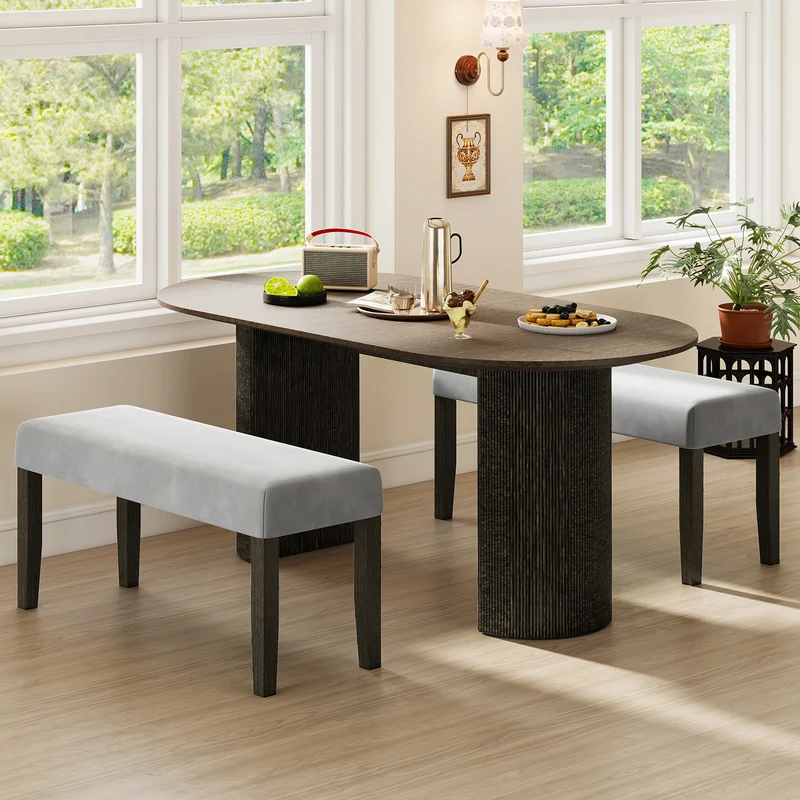 End Of Bed Bench, Padded Seat, Solid Wood Legs, Gray