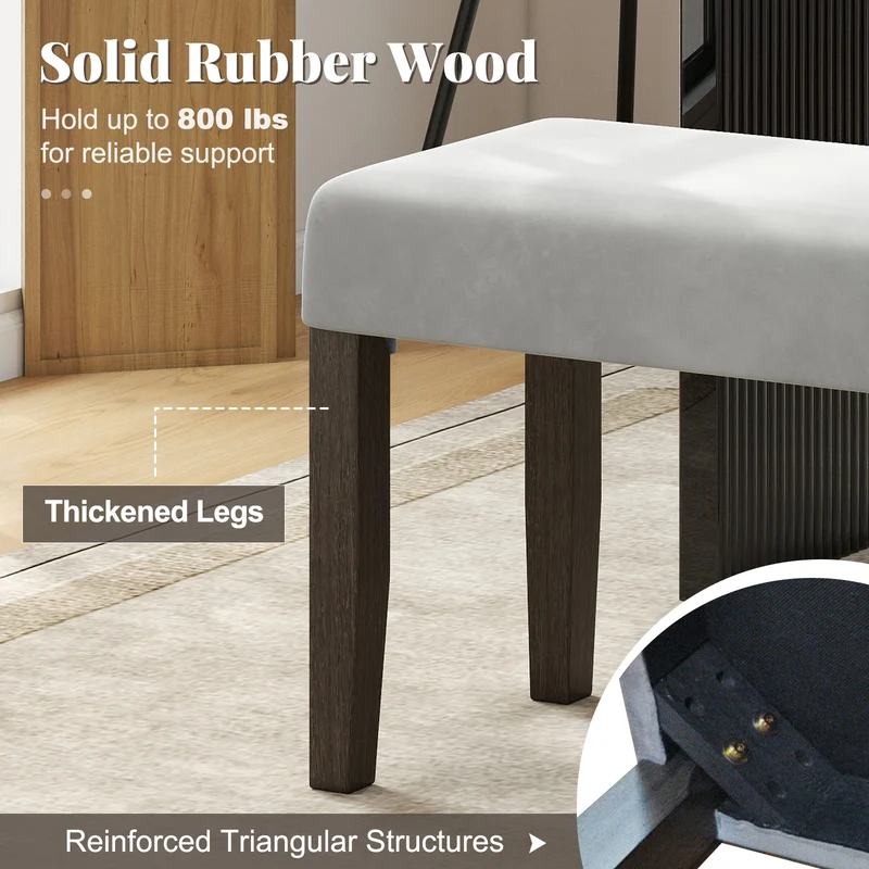 End Of Bed Bench, Padded Seat, Solid Wood Legs, Gray