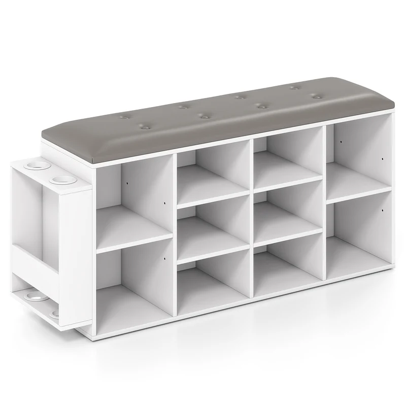 Shoe Storage Bench, Umbrella Stand, Adjustable Shelf, White