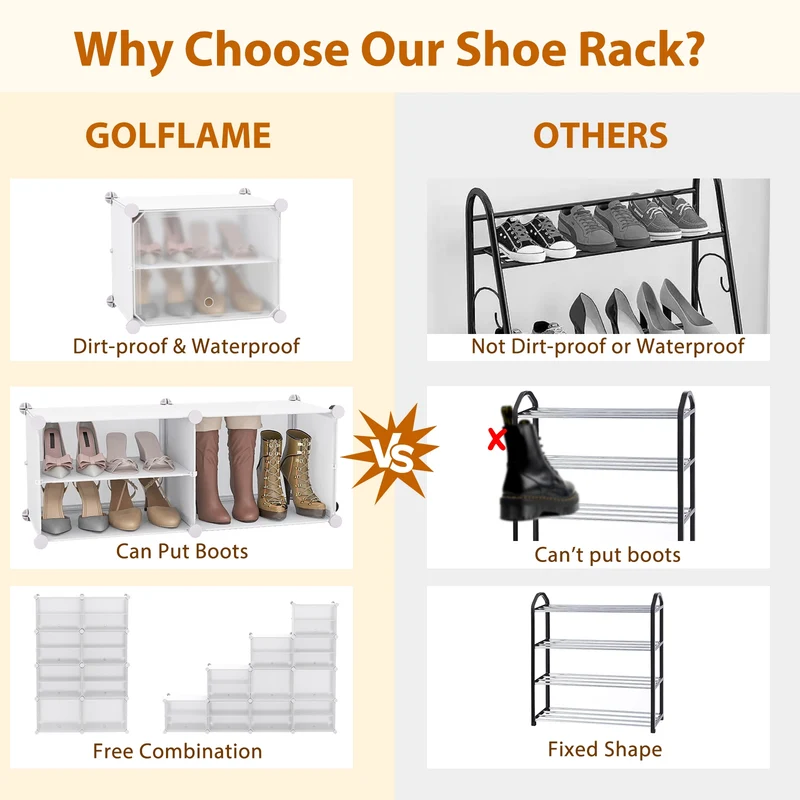 12-Cube 48 Pairs Portable Shoe Shelves with Hook, White