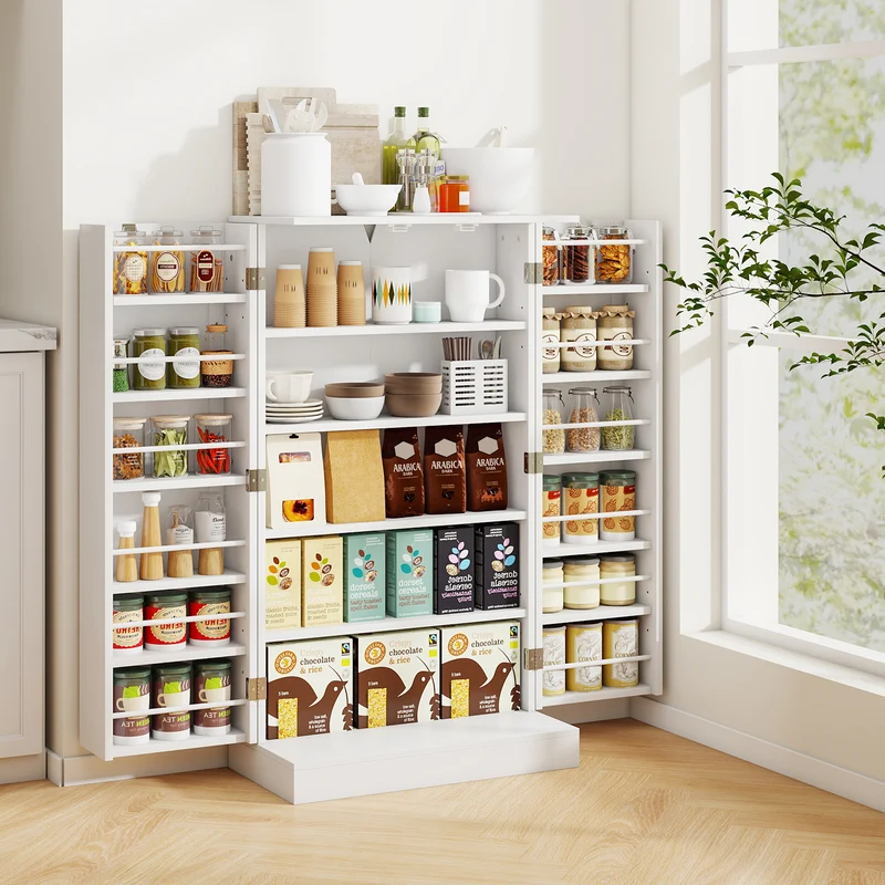 41 Inch Pantry Cabinet, Kitchen Storage Cabinet With Doors And Shelves, White