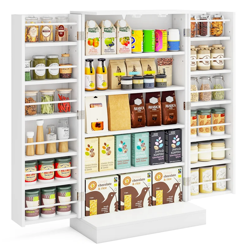 41 Inch Pantry Cabinet, Kitchen Storage Cabinet With Doors And Shelves, White