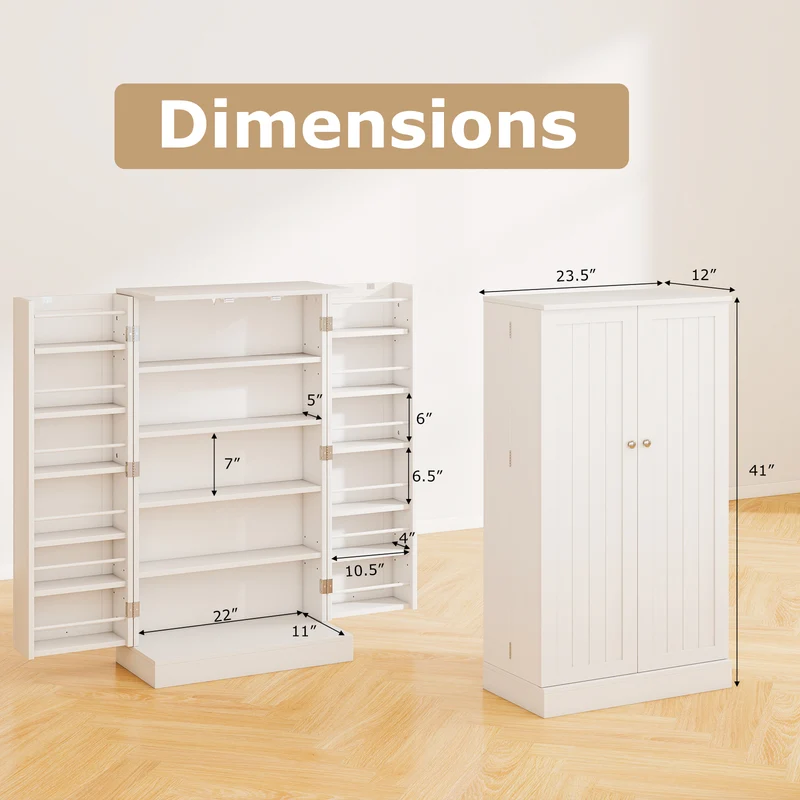 41 Inch Pantry Cabinet, Kitchen Storage Cabinet With Doors And Shelves, White