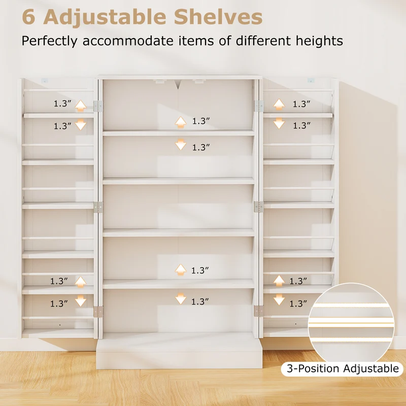 41 Inch Pantry Cabinet, Kitchen Storage Cabinet With Doors And Shelves, White