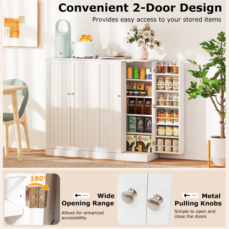 41 Inch Pantry Cabinet, Kitchen Storage Cabinet With Doors And Shelves, White