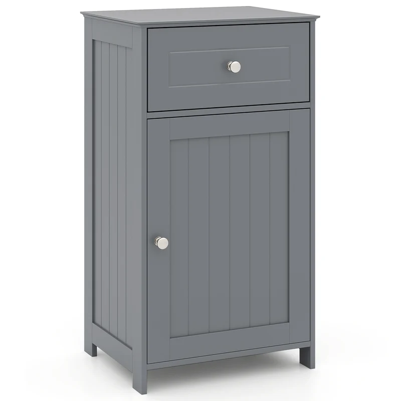 Single Door Bathroom Cabinet, Adjustable Shelf And Drawer, Gray