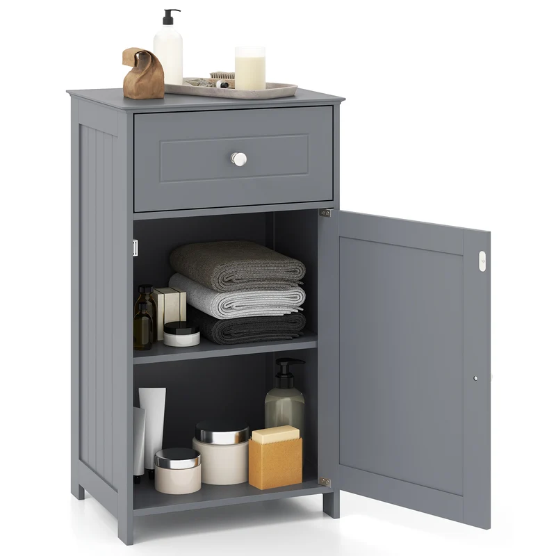 Single Door Bathroom Cabinet, Adjustable Shelf And Drawer, Gray