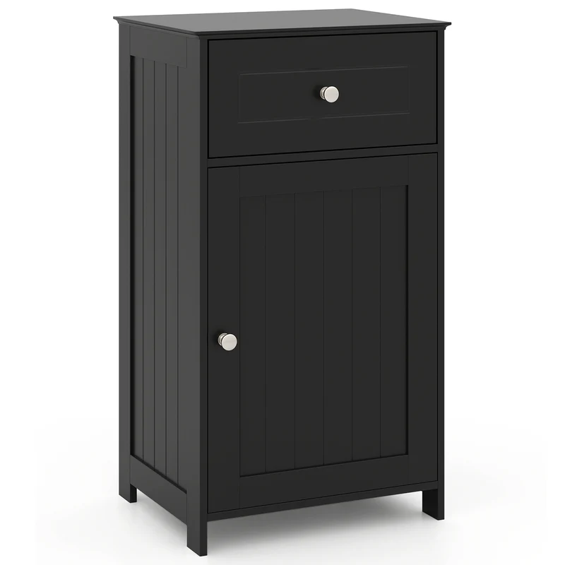 Single Door Bathroom Cabinet, Adjustable Shelf, Drawer, Black