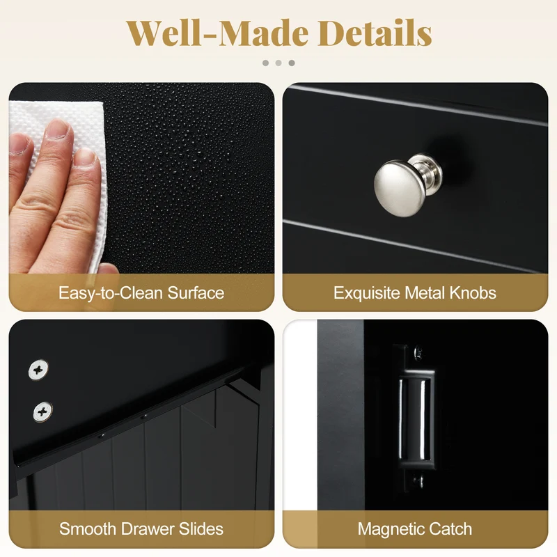 Single Door Bathroom Cabinet, Adjustable Shelf, Drawer, Black