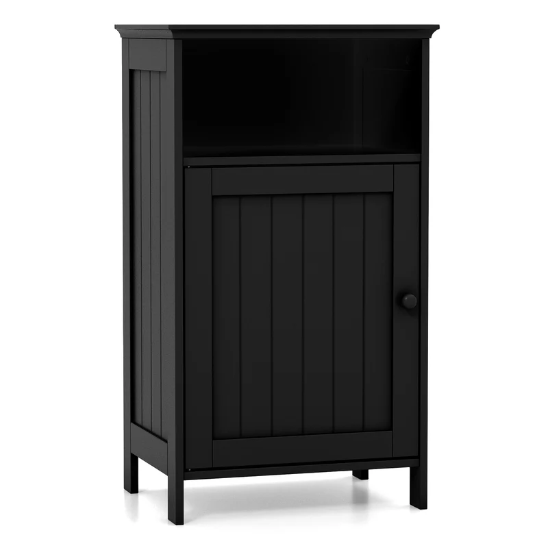 Freestanding Bathroom Floor Storage Cabinet, Adjustable Shelf, Black
