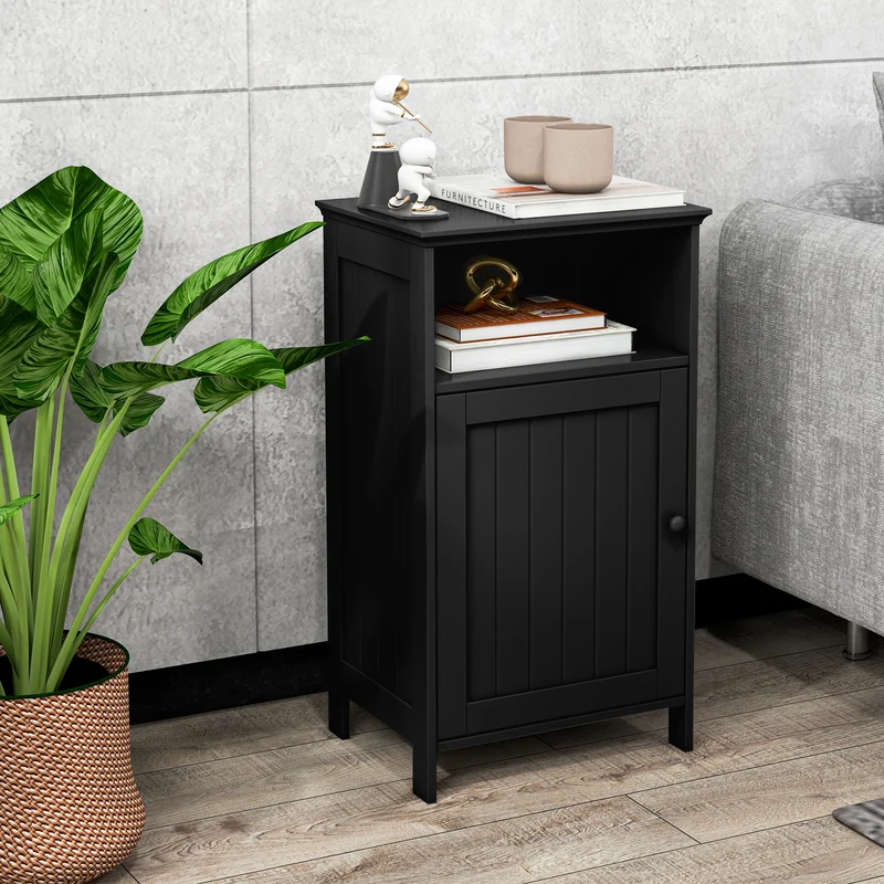 Freestanding Bathroom Floor Storage Cabinet, Adjustable Shelf, Black