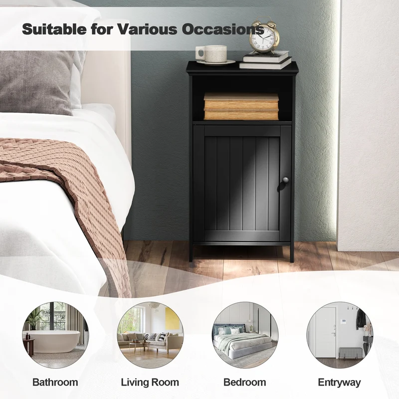 Freestanding Bathroom Floor Storage Cabinet, Adjustable Shelf, Black