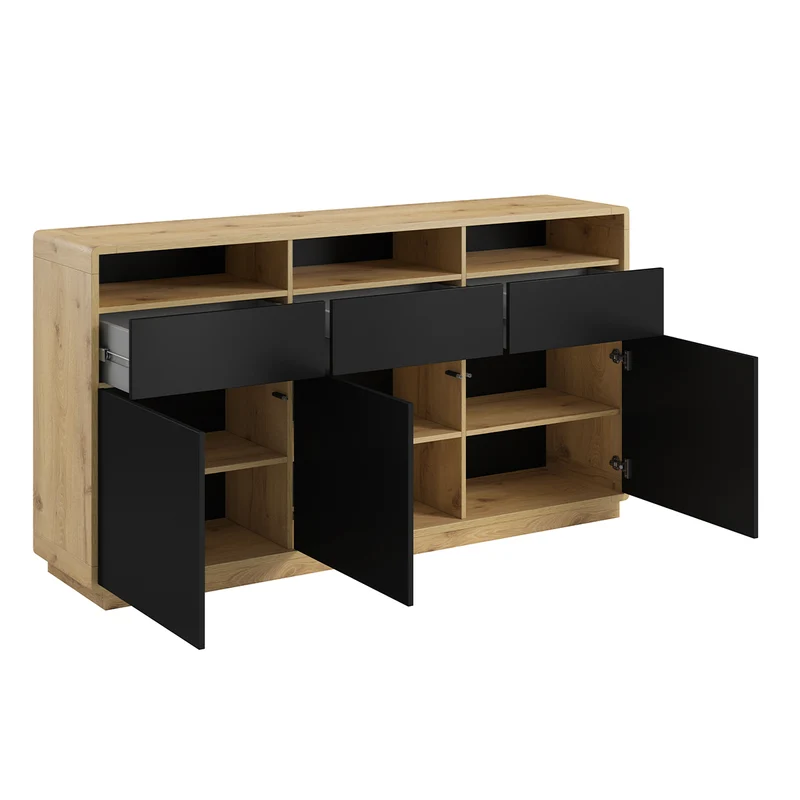 Buffet 3 portes 3 tiroirs Raven Noir et Bois