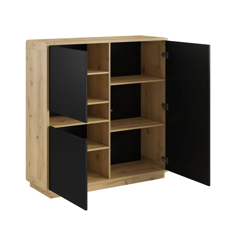 Buffet haut 3 portes Raven Noir et Bois
