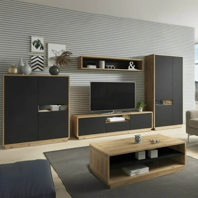 Buffet haut 3 portes Raven Noir et Bois
