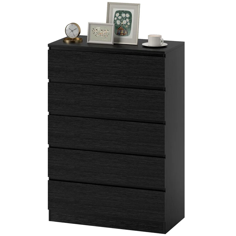 5 Drawer Dresser, Modern Chest for Bedroom, Black