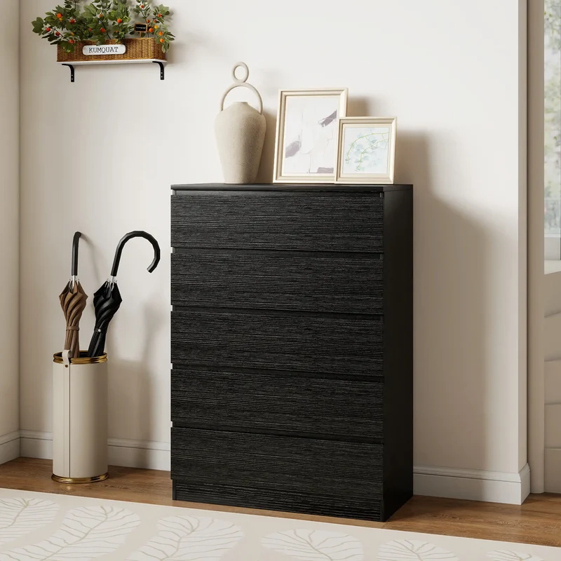 5 Drawer Dresser, Modern Chest for Bedroom, Black