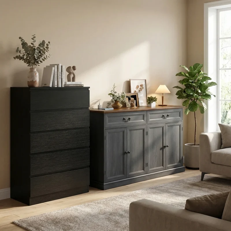 5 Drawer Dresser, Modern Chest for Bedroom, Black