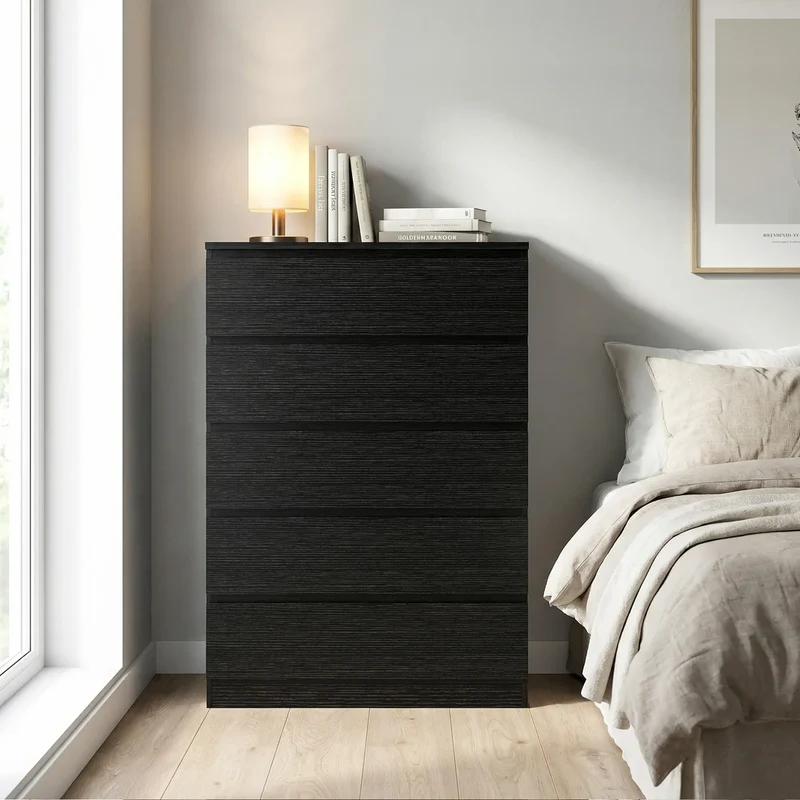 5 Drawer Dresser, Modern Chest for Bedroom, Black
