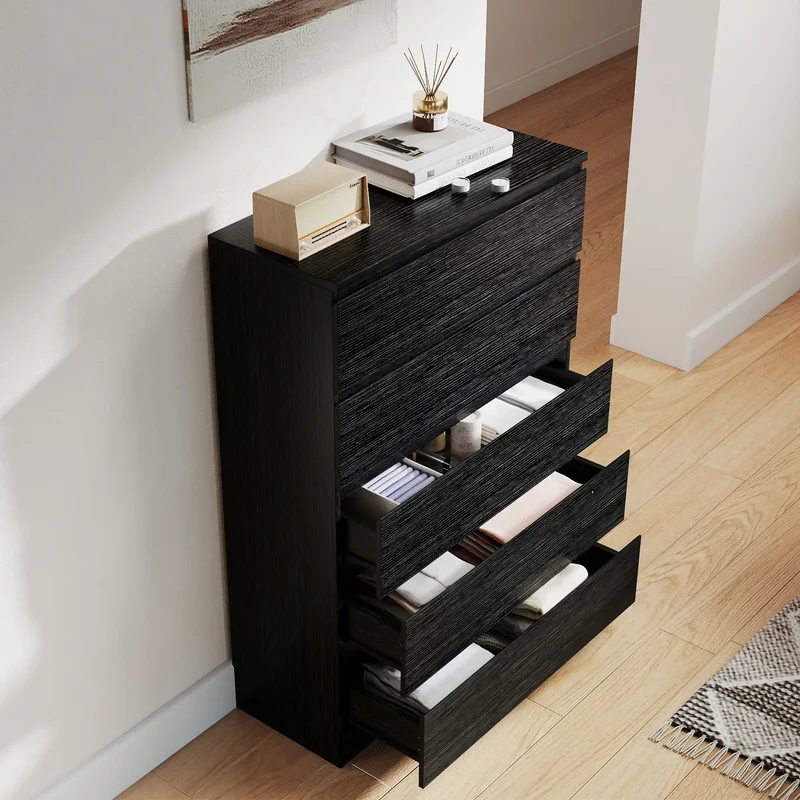 5 Drawer Dresser, Modern Chest for Bedroom, Black