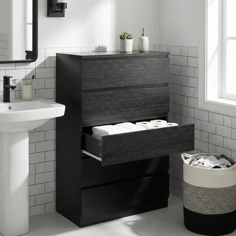 5 Drawer Dresser, Modern Chest for Bedroom, Black