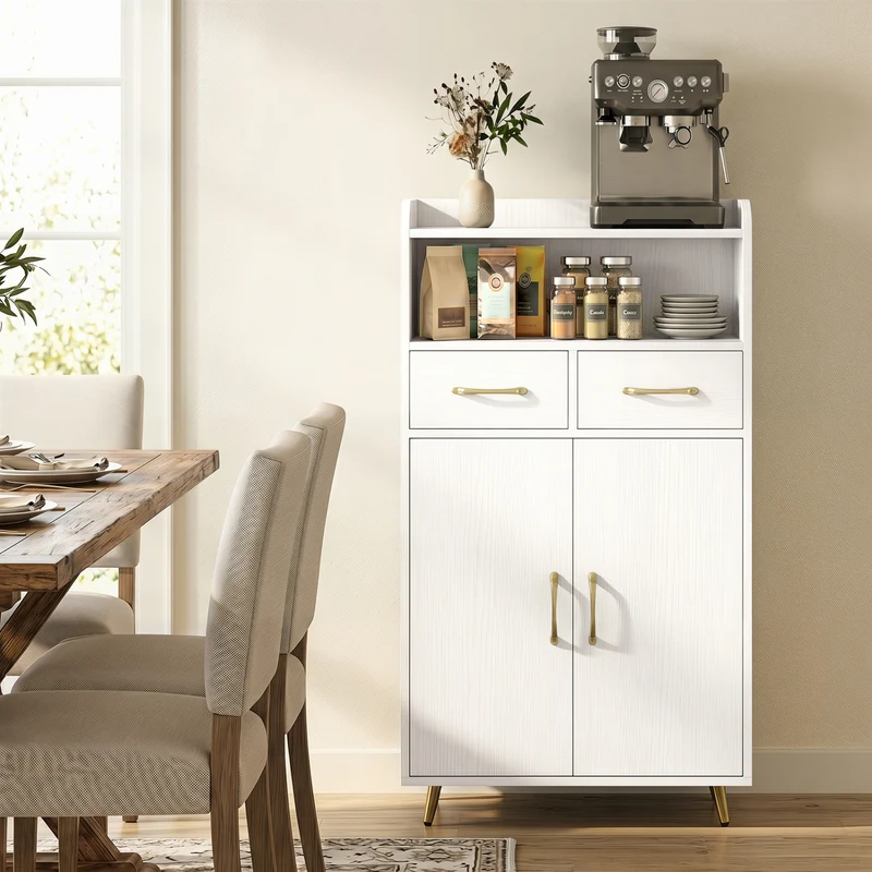 Bathroom Storage Cabinet Freestanding Floor Cabinet with 2 Drawers and 2 Doors, White