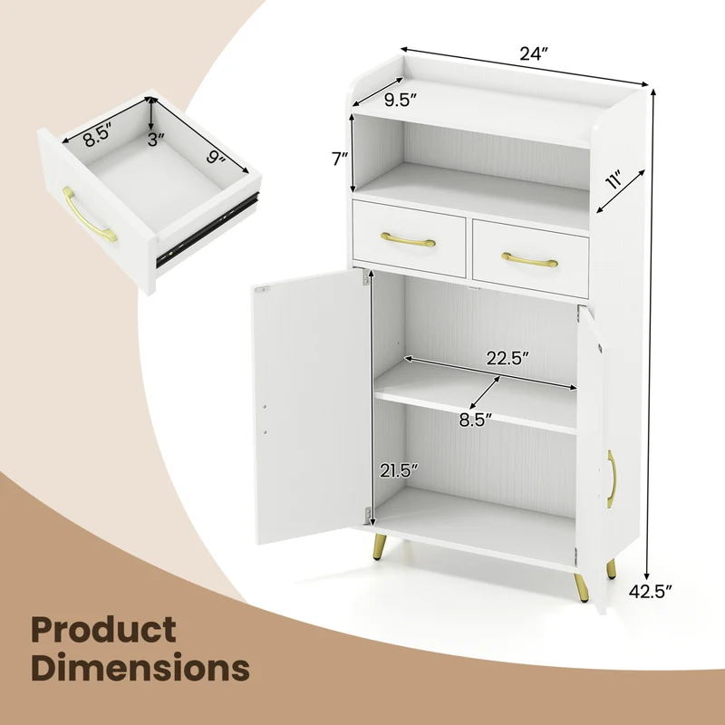 Bathroom Storage Cabinet Freestanding Floor Cabinet with 2 Drawers and 2 Doors, White