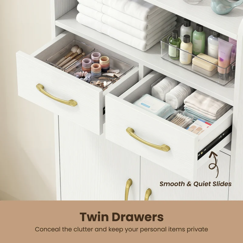 Bathroom Storage Cabinet Freestanding Floor Cabinet with 2 Drawers and 2 Doors, White