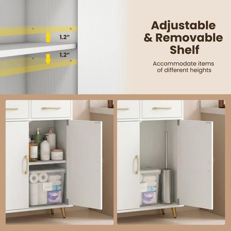 Bathroom Storage Cabinet Freestanding Floor Cabinet with 2 Drawers and 2 Doors, White