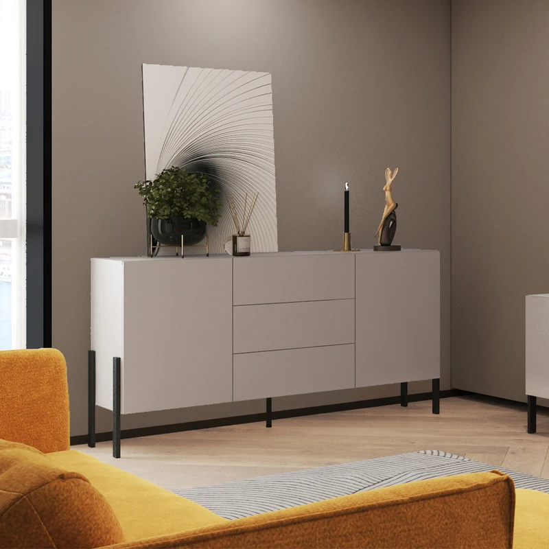 Buffet long 2 portes 3 tiroirs Bérénice Cachemire