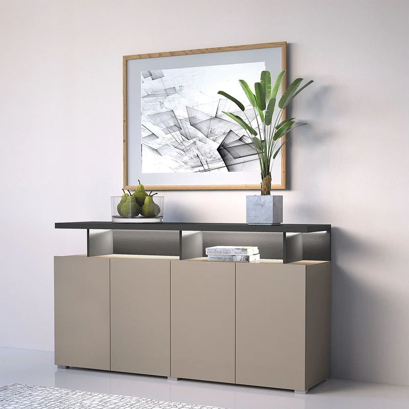 Buffet 4 portes Opio Taupe et Anthracite