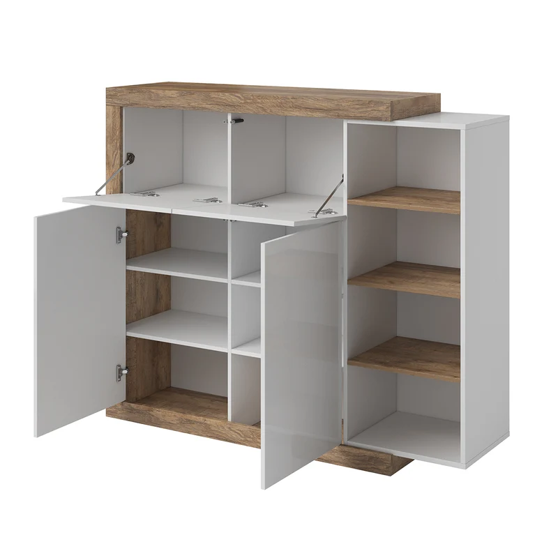 Buffet haut 4 portes Azior Blanc et Bois
