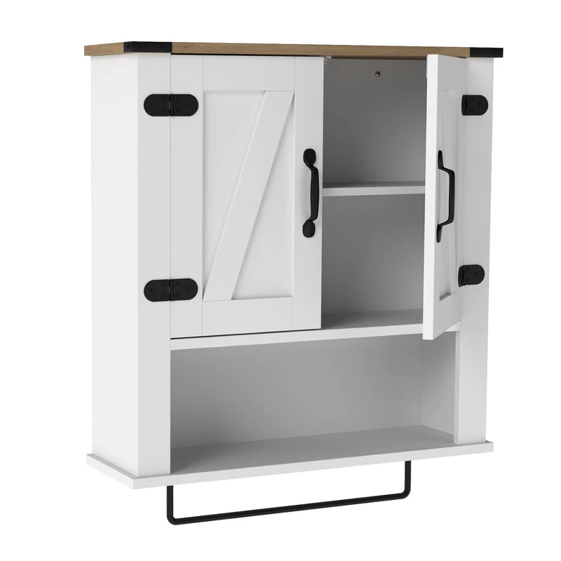 Bathroom Wall Cabinet with Towel Bar Farmhouse Medicine Cabinet, White