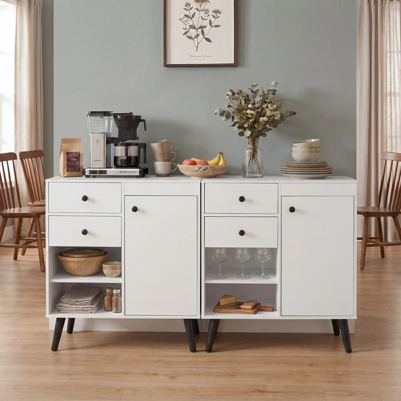 31" Sideboard Cabinet with 2 Open Compartments and 2 Drawers, White