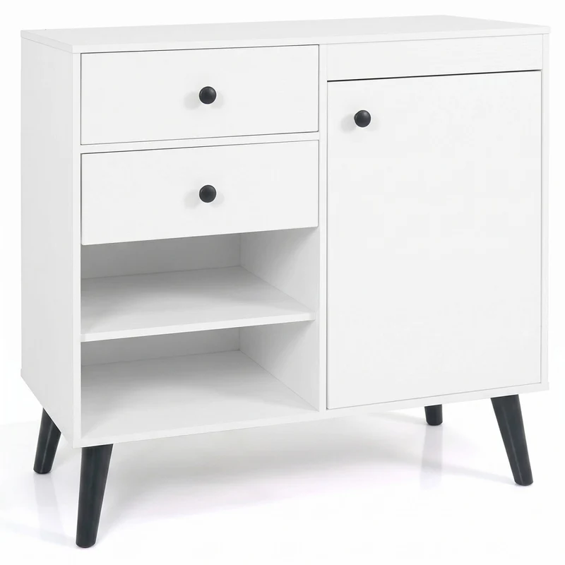 31" Sideboard Cabinet with 2 Open Compartments and 2 Drawers, White