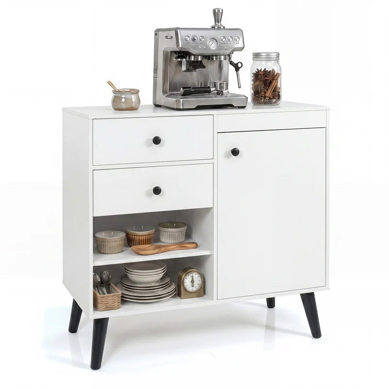 31" Sideboard Cabinet with 2 Open Compartments and 2 Drawers, White