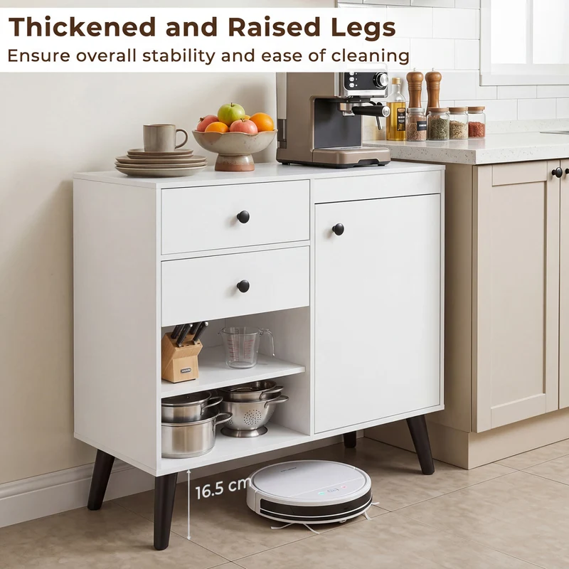 31" Sideboard Cabinet with 2 Open Compartments and 2 Drawers, White
