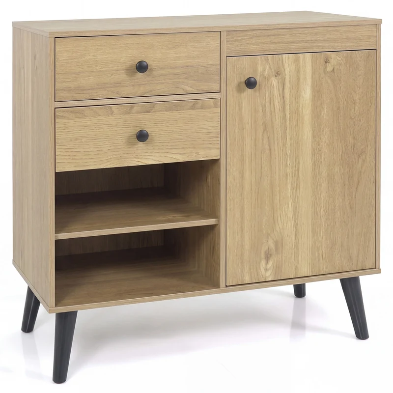 31" Sideboard Cabinet with 2 Open Compartments and 2 Drawers-Natrual, Natural