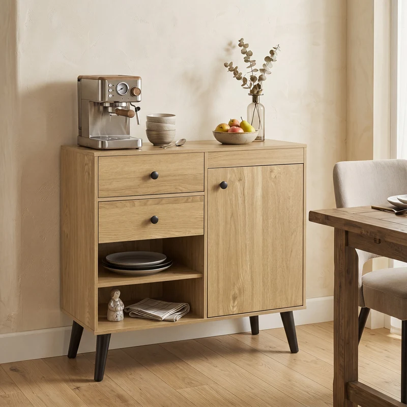 31" Sideboard Cabinet with 2 Open Compartments and 2 Drawers-Natrual, Natural