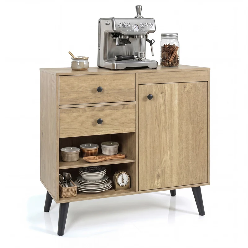 31" Sideboard Cabinet with 2 Open Compartments and 2 Drawers-Natrual, Natural