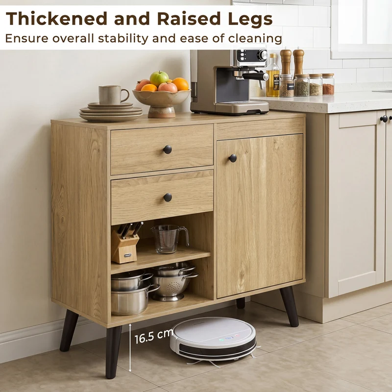 31" Sideboard Cabinet with 2 Open Compartments and 2 Drawers-Natrual, Natural