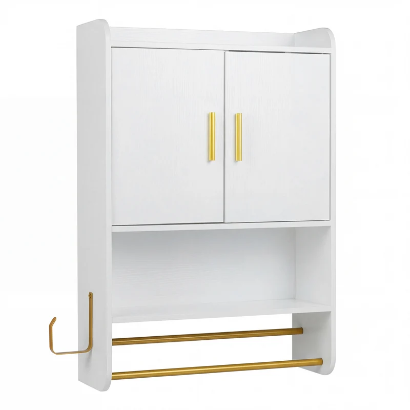 Bathroom Wall Cabinet Wall Mounted Medicine Cabinet with Towel Bars, White