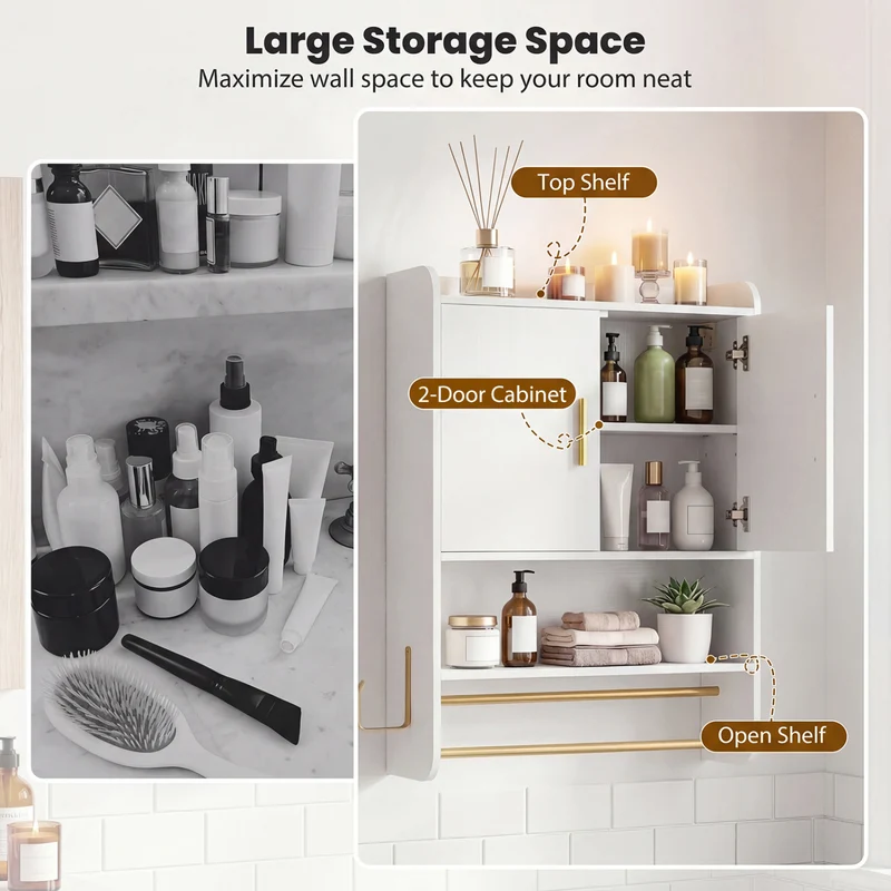 Bathroom Wall Cabinet Wall Mounted Medicine Cabinet with Towel Bars, White