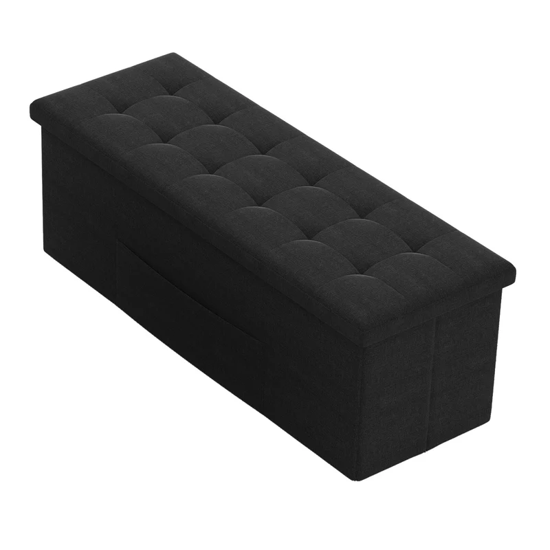 43 Inches Folding Storage Ottoman Bench with Padded Seat, Black
