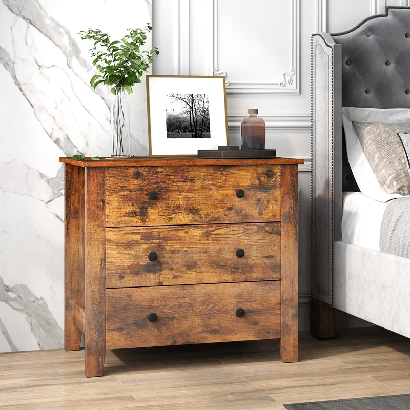 3 Drawer Dresser Chest, Rustic Brown