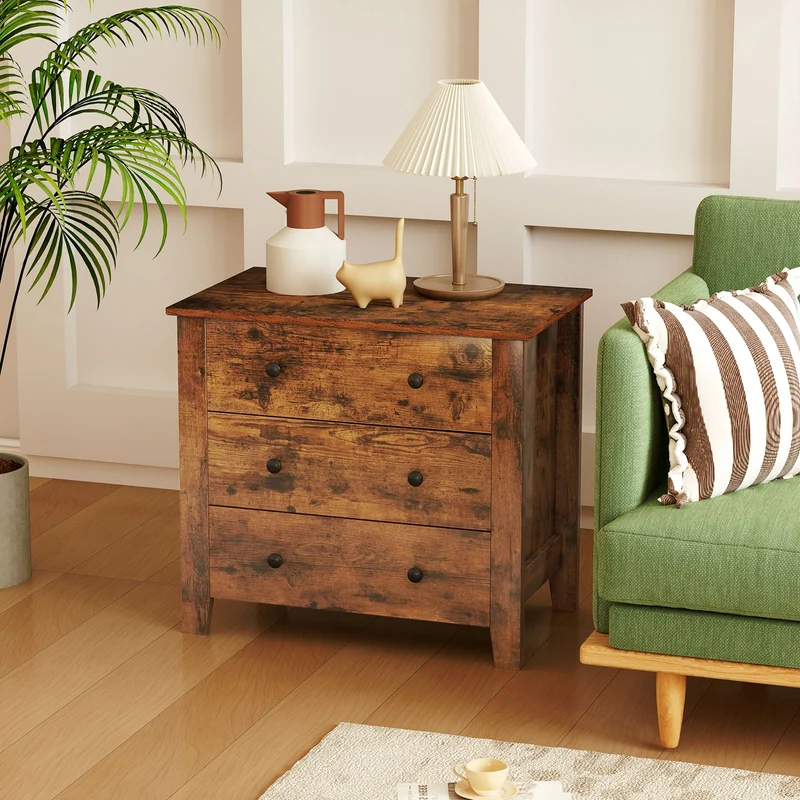3 Drawer Dresser Chest, Rustic Brown