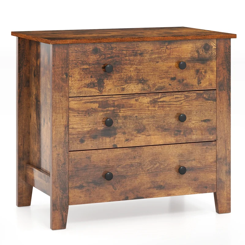 3 Drawer Dresser Chest, Rustic Brown