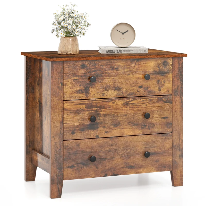 3 Drawer Dresser Chest, Rustic Brown