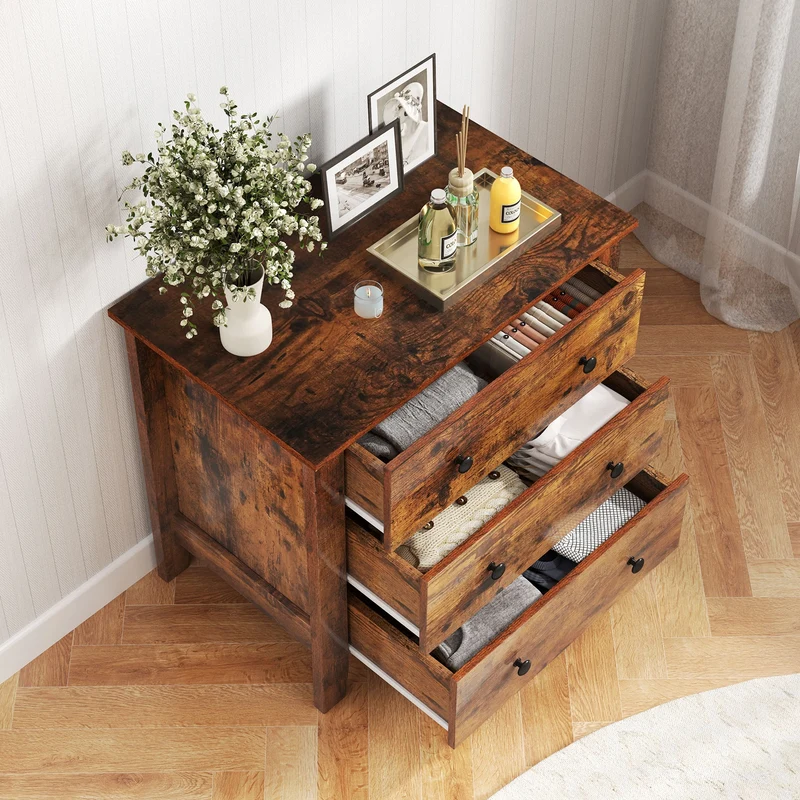 3 Drawer Dresser Chest, Rustic Brown